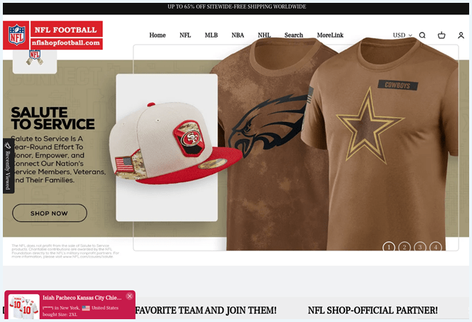 An unofficial Super Bowl LVIII merchandise site called nflshopfootball