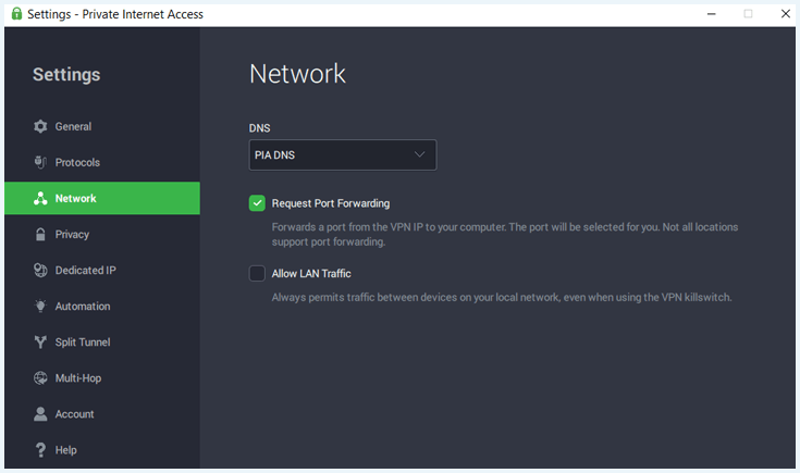 Port forwarding with PIA
