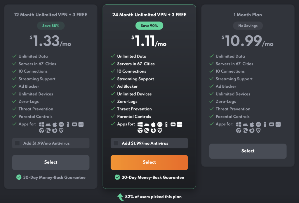 Select PrivadoVPN plan