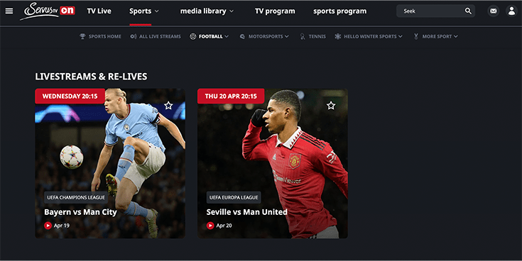 Screenshot of Servus TV Football streams