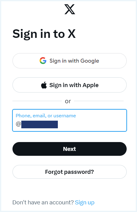 Desktop version of Twitter/X's login page