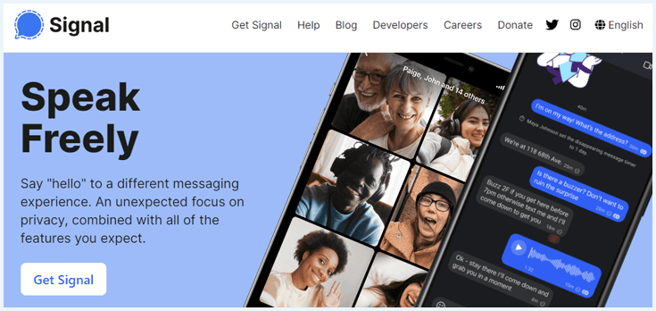 A screenshot of the Signal website homepage