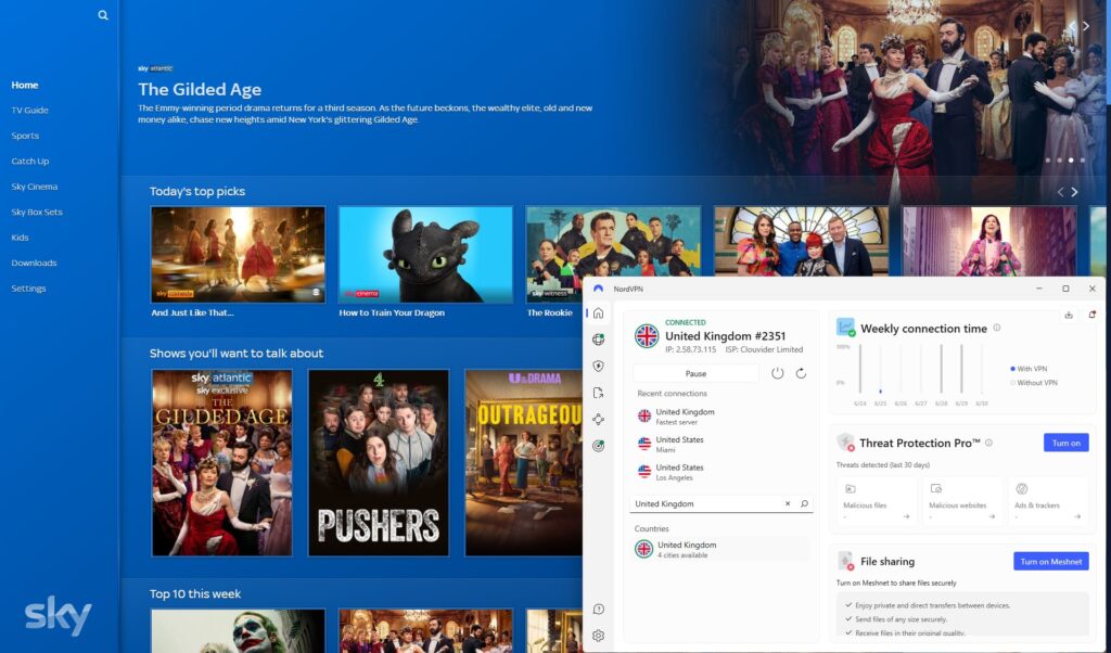 NordVPN successfully unblocked Sky Go using UK server #2351