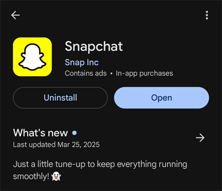 Snapchat in the Google Play Store