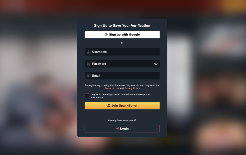 SpankBang age verification prompt