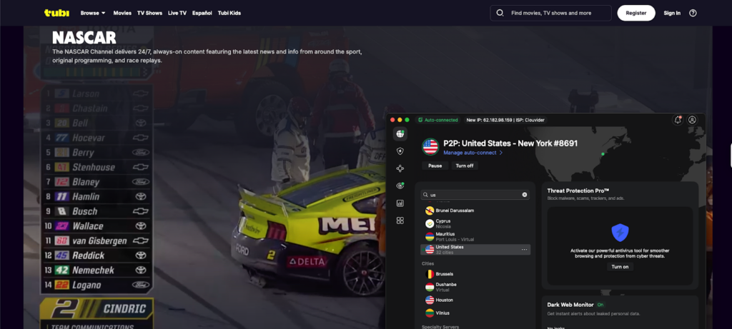 Streaming NASCAR Channel with NordVPN