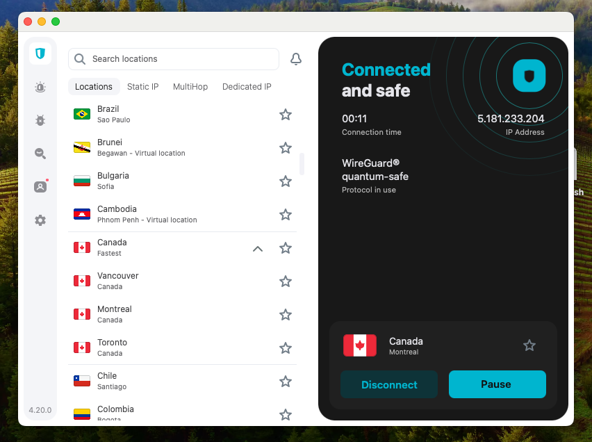 Surfshark connected to one of the Stake legal countries - Canada