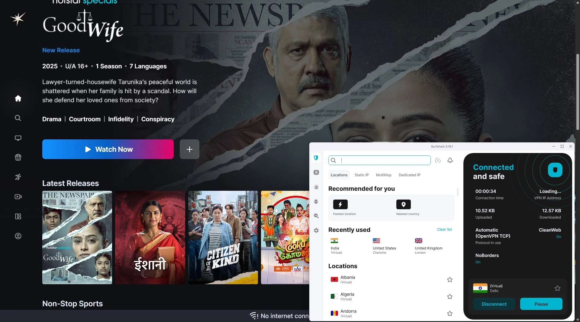 Hotstar unblocked with Surfshark