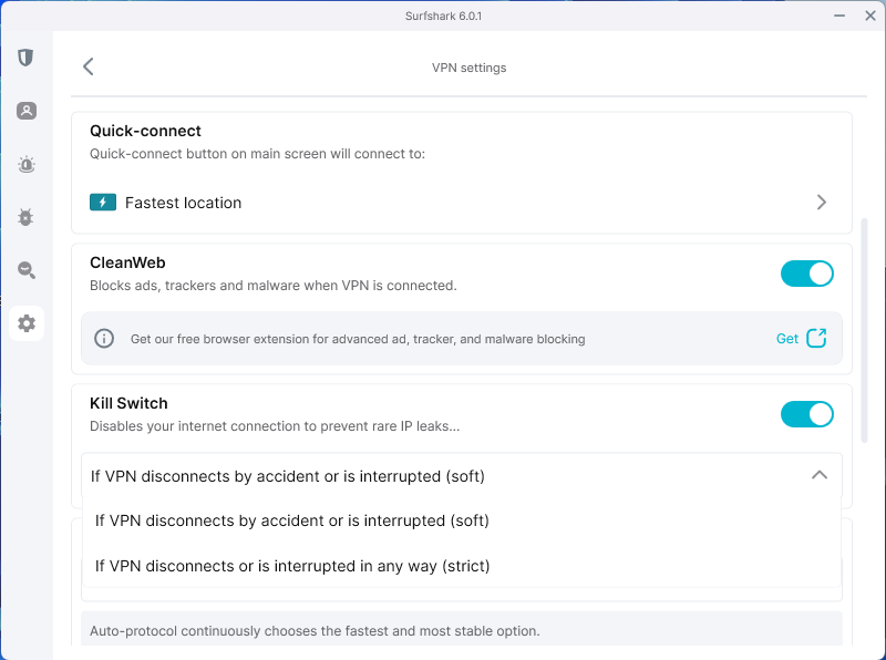 Surfshark's Kill Switch feature