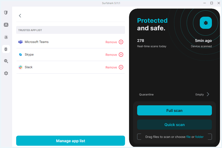 Menu to configure Surfshark's webcam protection in the Windows app