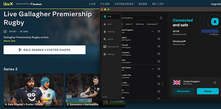 Screenshot of ITVX unblocked with Surfshark