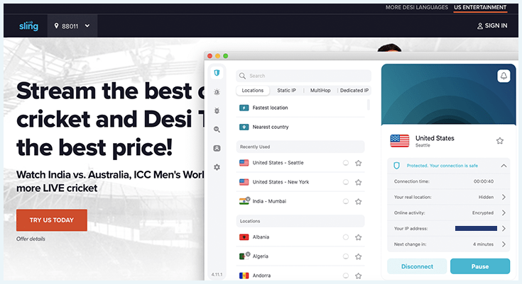 Gambar Surfshark VPN membuka blokir Sling TV