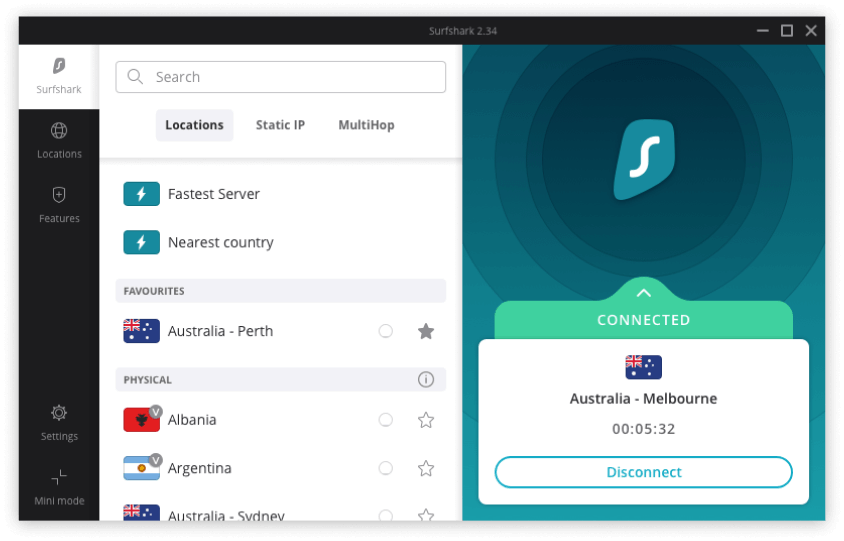 Surfshark app on a Windows computer