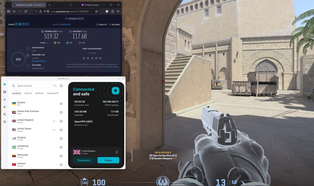 Surfshark game speed test