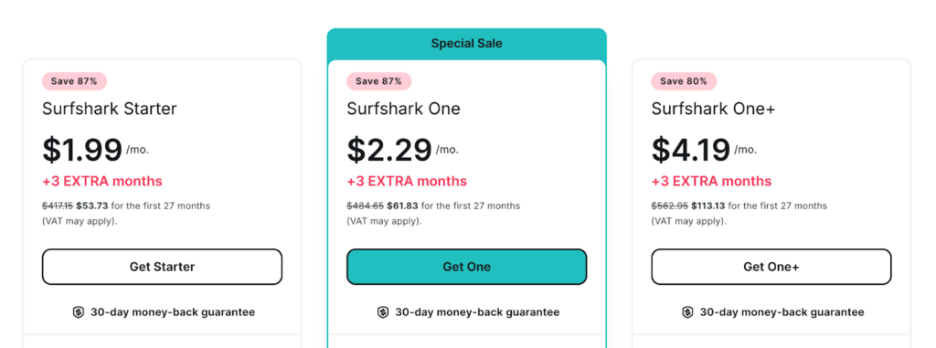 Surfshark’s plans and prices