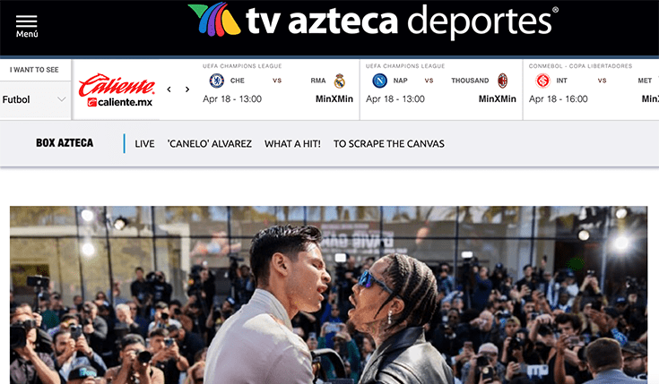 Screenshot of TV Azteca, Davis vs. Garcia stream