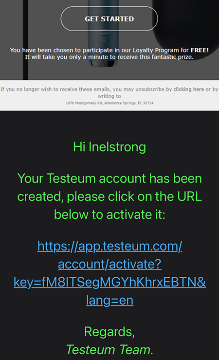A screenshot of a fake prize phishing scam