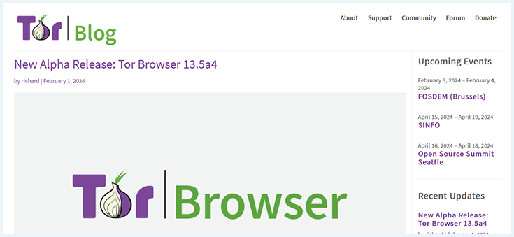 Tor blog homepage