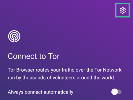 Tor browser with settings icon highlighted