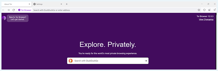 A screenshot of the Tor homepage with its hamburger menu in the top right corner
