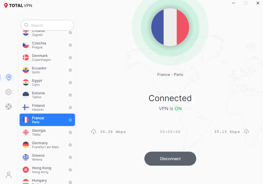 TotalVPN app's interface