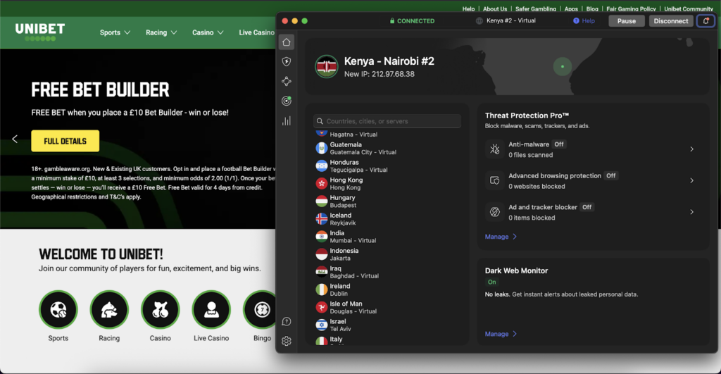 Unibet with NordVPN