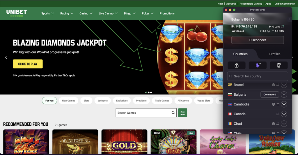 Unibet with Proton VPN