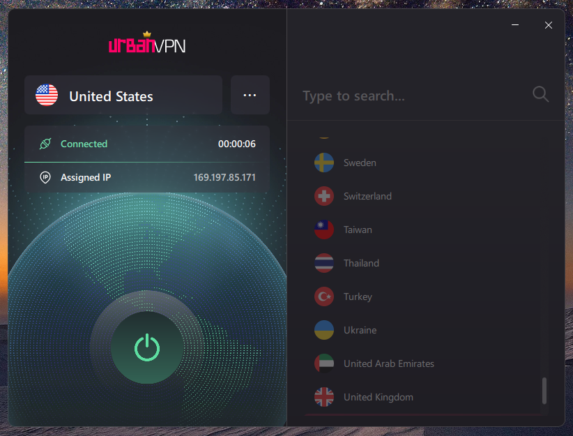 Urban VPN app interface view