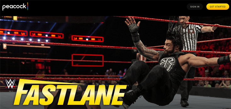 Screenshot of WWE Fastlane on Peacock landing page.