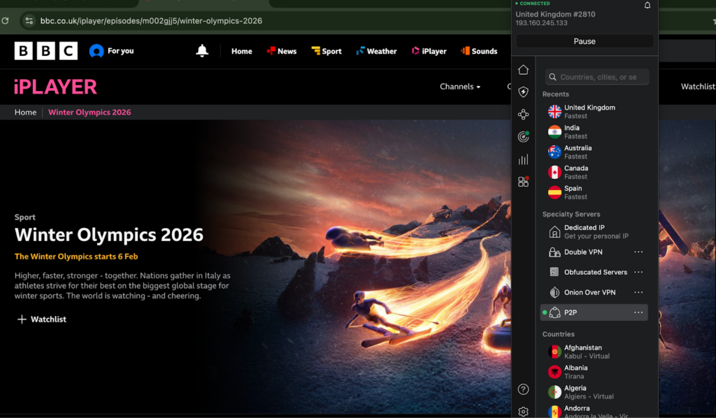 Watch Winter Olypmics 2026 with NordVPN