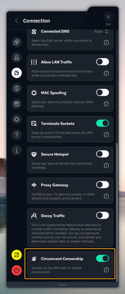 Windsribe's obfuscation feature