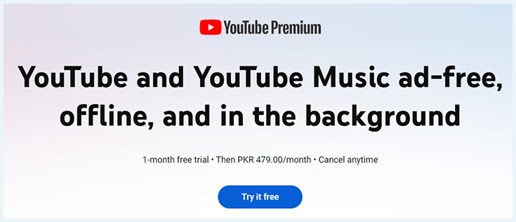 A screenshot of the YouTube Premium discount page with the try now button.