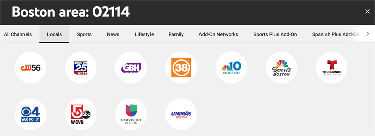 An overview of local YouTube TV channels in the Boston area.