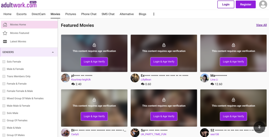 AdultWork UK videos are locked without age verification