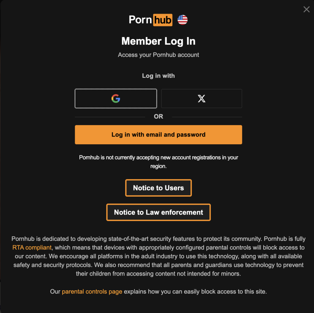 PornHub is blocked in Alabama