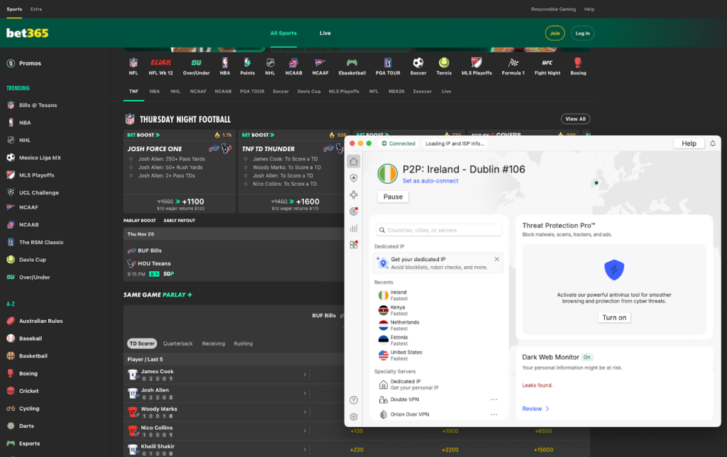 bet365 unlocked with NordVPN's Ireland server