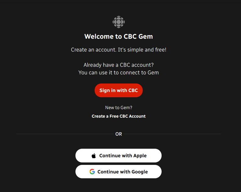 Create a CBC Gem account to access free NHL streams