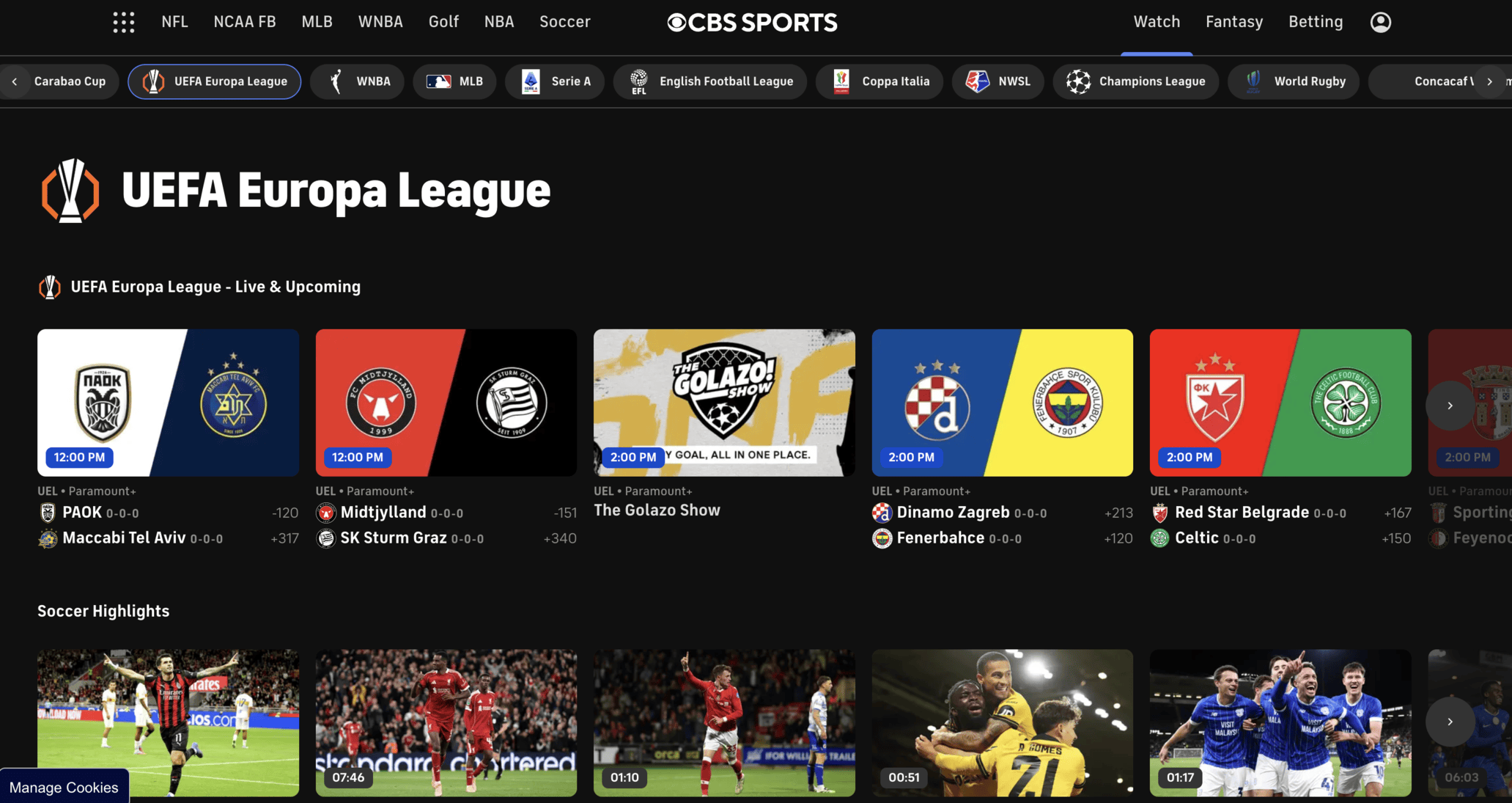 Europa League on CBS Sports Golazo Network