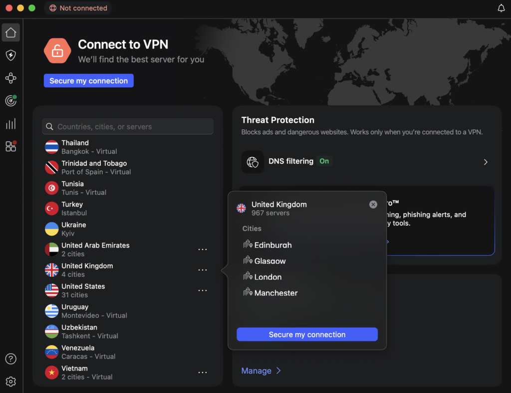 Connect to server in the UK to get a British IP address