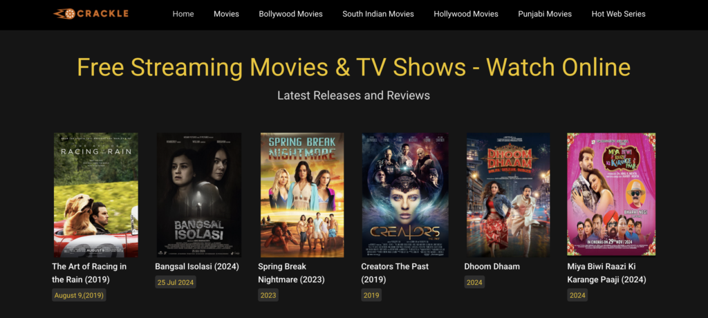 Crackle homepage