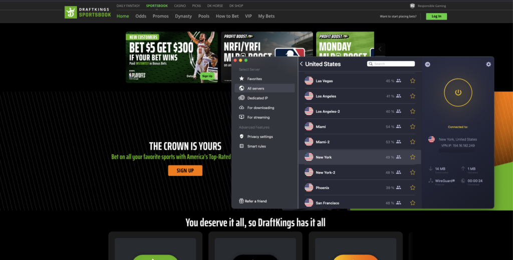 DraftKings working with NordVPN on Pennsylvania server