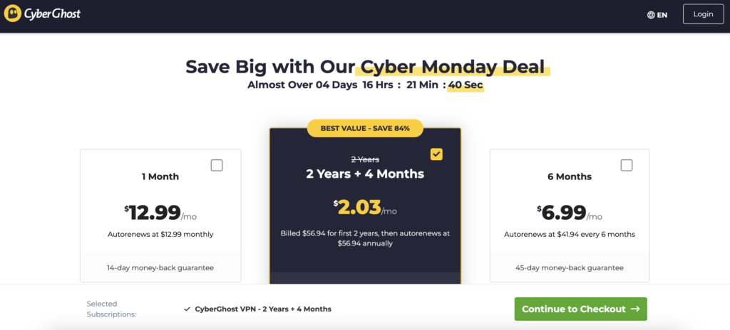 Select CyberGhost Cyber Monday deal