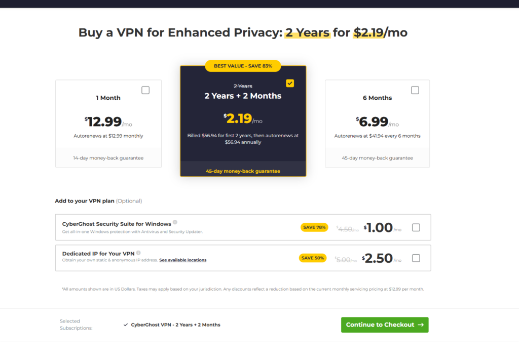 CyberGhost's dedicated IP address more than doubles your monthly plan cost