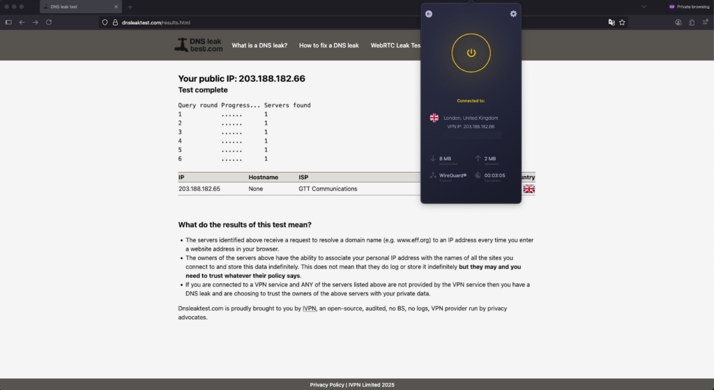 CyberGhost DNS leak test results