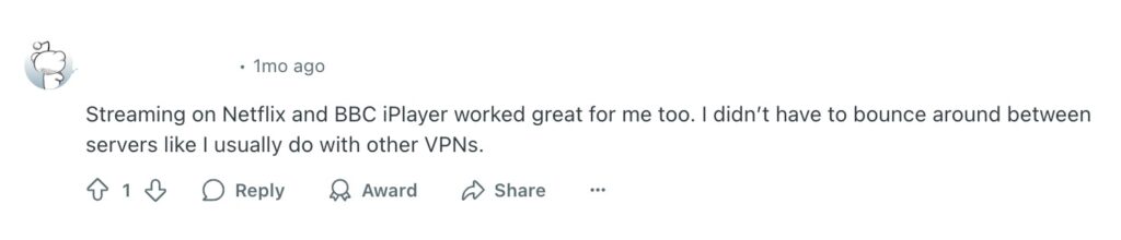 CyberGhost user review on Reddit