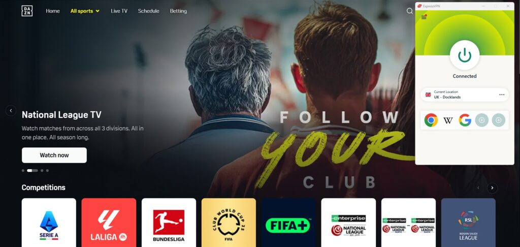 ExpressVPN unblocking DAZN UK