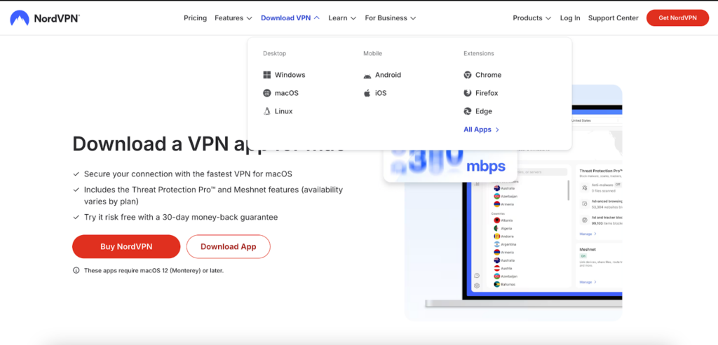 NordVPN offers native apps for all major devices
