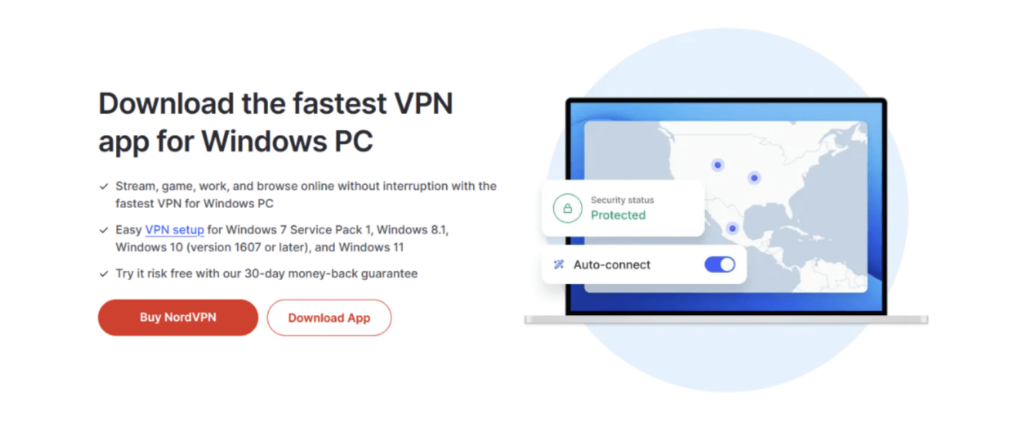 NordVPN's official website for the desktop VPN software