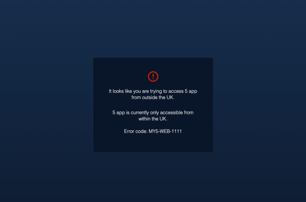 Error while streaming Channel 5 outside UK