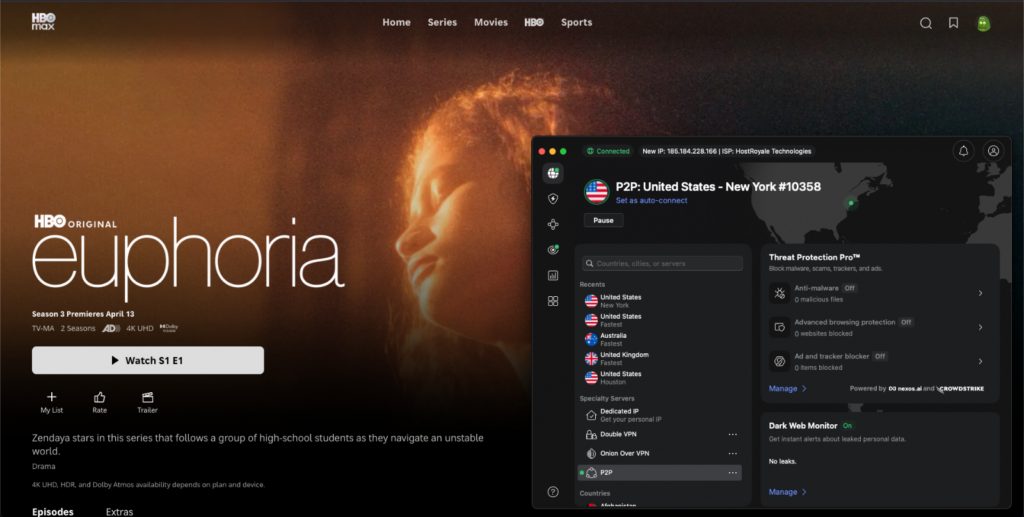 Accessing Euphoria season 3 streams with NordVPN